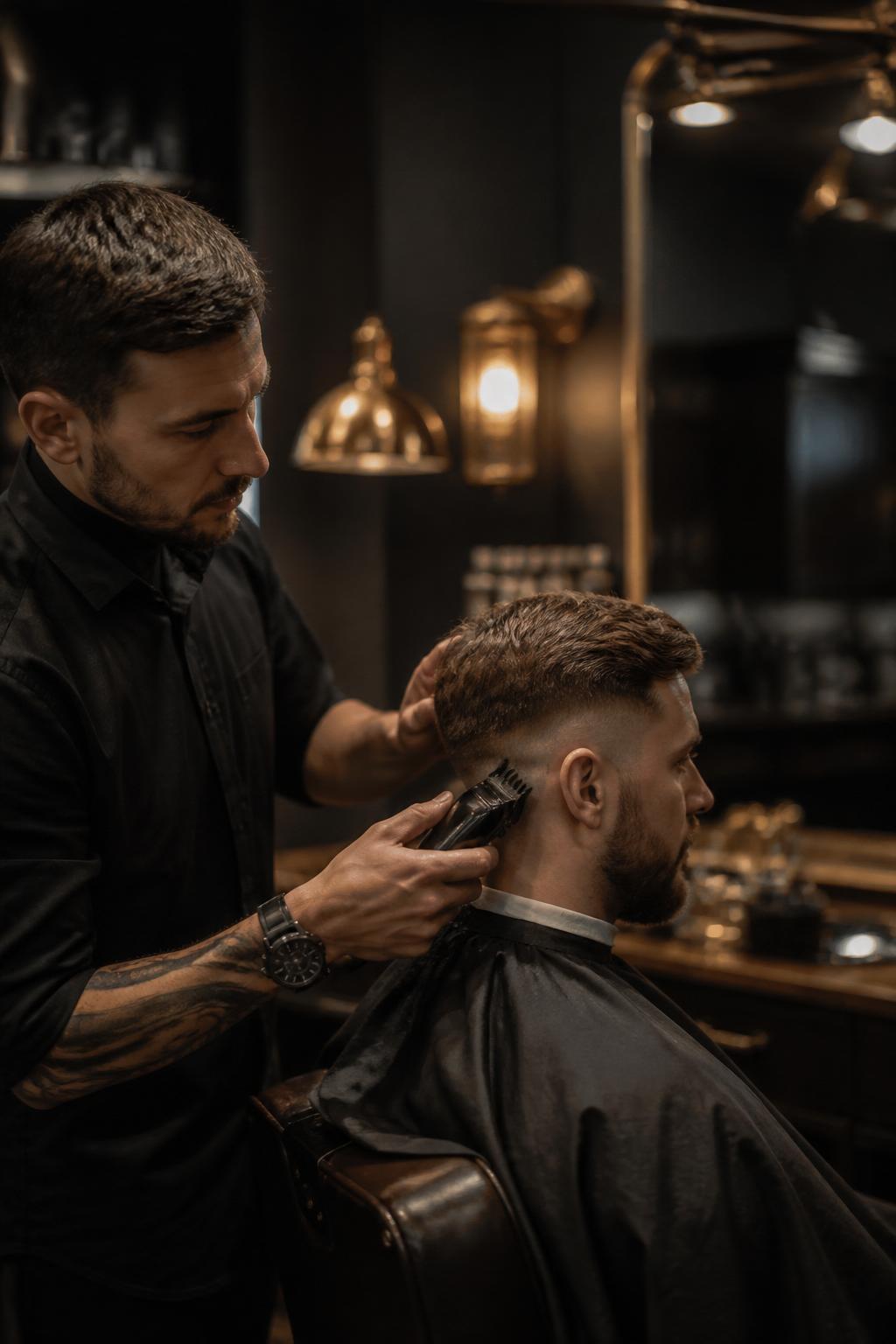 Barberare hos Bröderna Nahi utför en precis fade i Göteborg